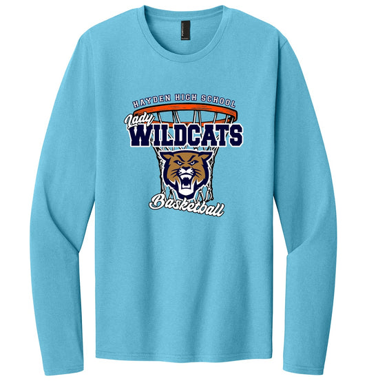 Hayden Basketball Lady Wildcats Hoop Cotton  Long Sleeve - Light Blue