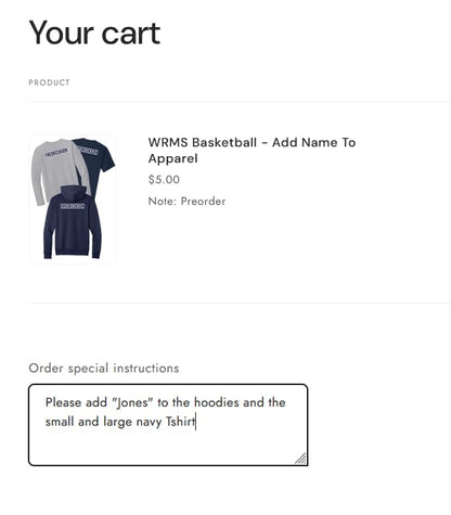 WRMS Basketball - Add Name To Apparel