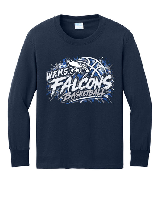 WRMS Basketball - Falcons Fast Break Navy Cotton Long Sleeve Tee